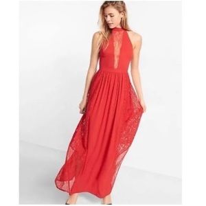 Express Pieced Laced Halter Neck Maxi